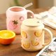 thumbnail image 3 of Taza de porcelana con tapa y pajita, taza de agua de 13 onzas con asa, lindo patrón naranja, 3 of 5