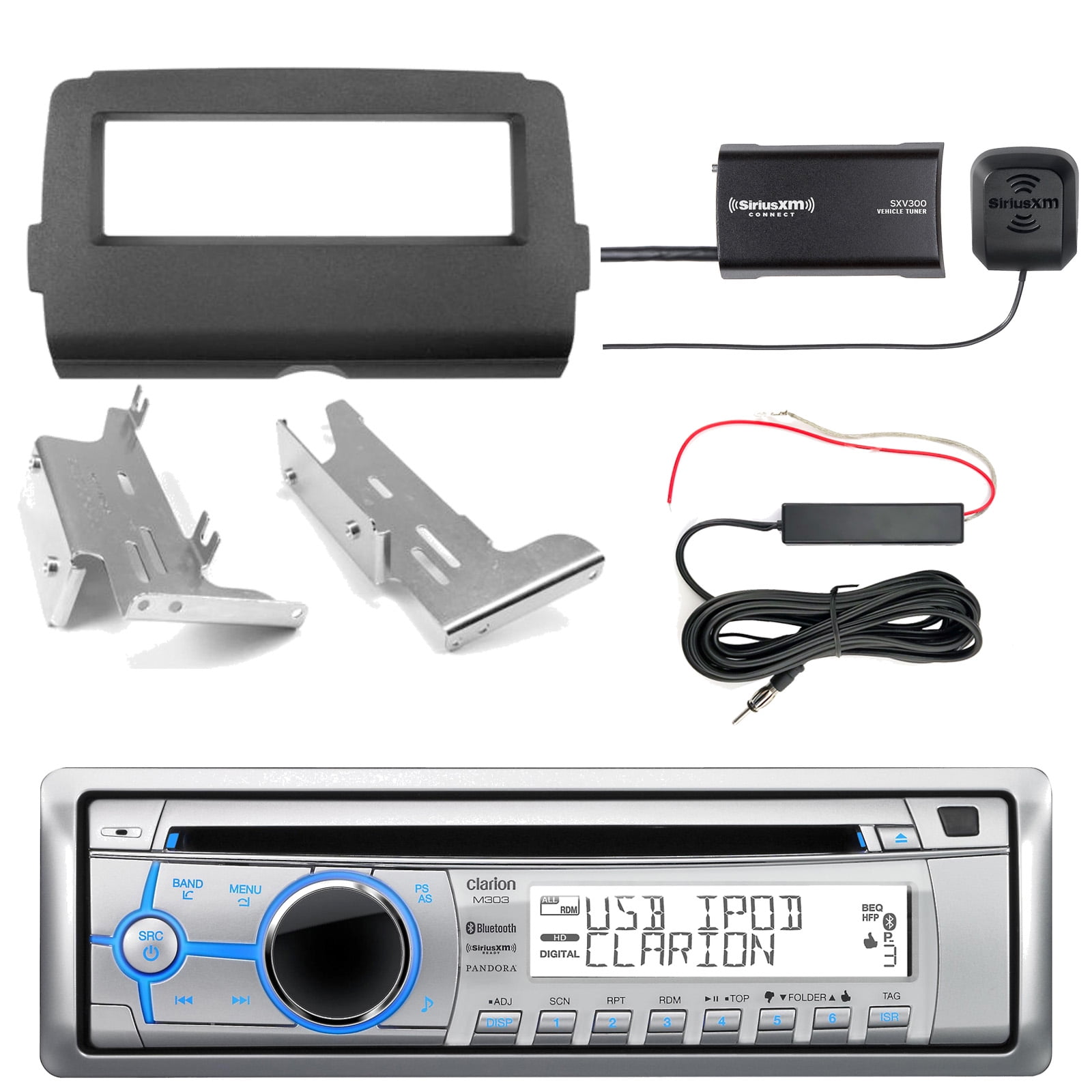 Clarion M303 Bluetooth Radio + Kit, SiriusXM Tuner, Antenna Kit (2014