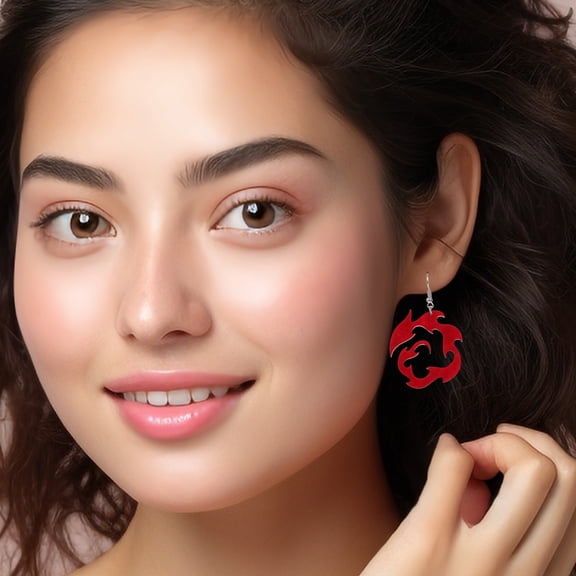WRITWAA 1 Pair Large Red Acrylic Hollow Earrings for Women, Lightweight Stylish Jewelry Perfect for Parties and Special Occasions