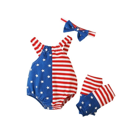 

Blotona Baby Girls Jumpsuits 4th of July Outfits Star and Stripe Print Sleeveless Romper Crew Neck Bodysuits Summer Independence Day Clothes for Newborn Infant 0-18M