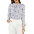 thumbnail image 1 of INSPIRE CHIC Women's Bow Tie Ruffle Collar Button Down Long Sleeve Floral Blouse S Lavender, 1 of 7