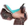 thumbnail image 2 of 17" Horse Western Barrel Show Pleasure LEATHER SADDLE  Turquoise 5090, 2 of 2