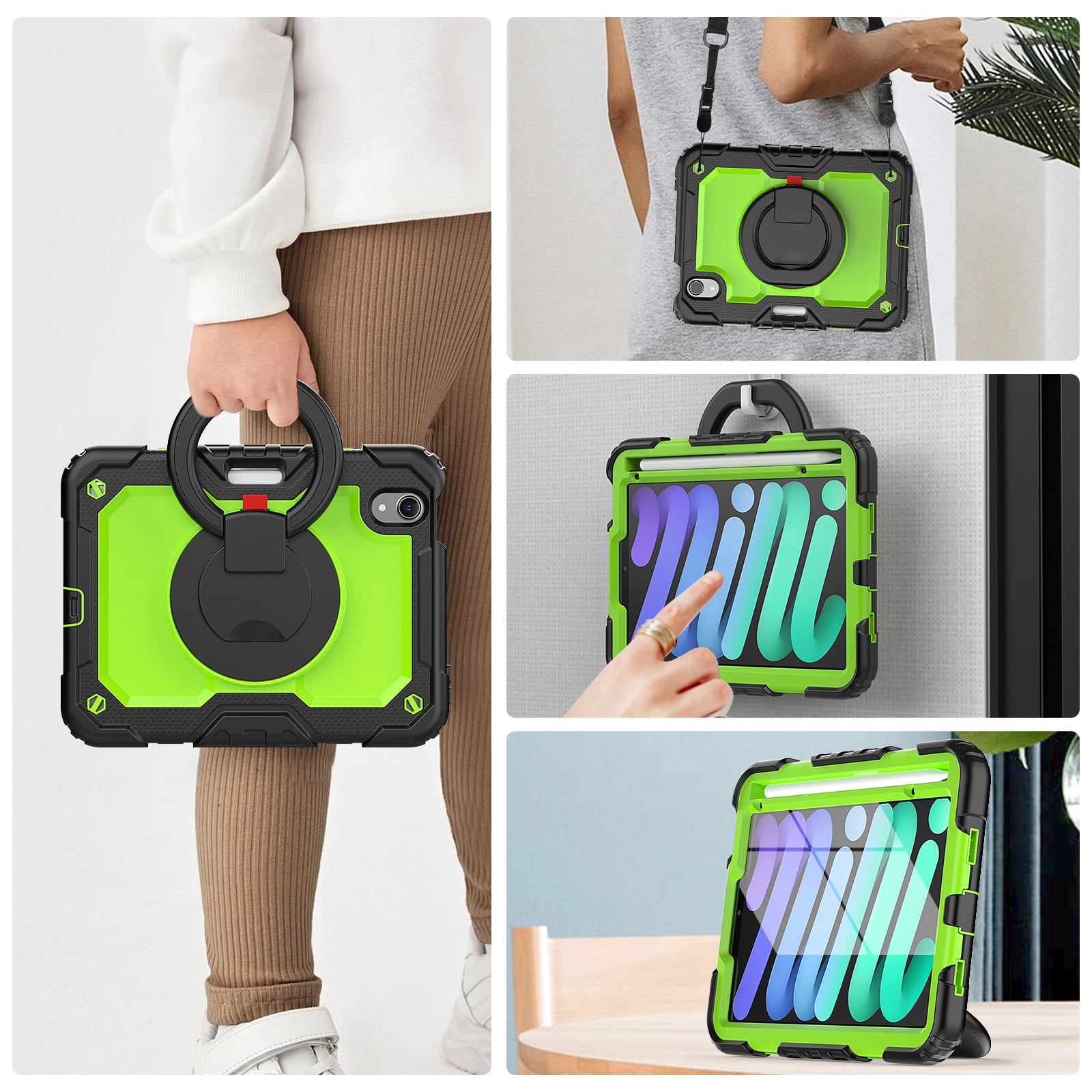iPad Mini 6 Case 2021, Dteck 360 Rotating Heavy Duty Shockproof with Rugged Stand Pencil Holder for Kids Case for iPad Mini 6th Generation 8.3 Inch - Shoulder Strap, Screen Protector, B