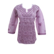 Mogul Womens Blouse Purple Embroidered Cotton Tunic Top
