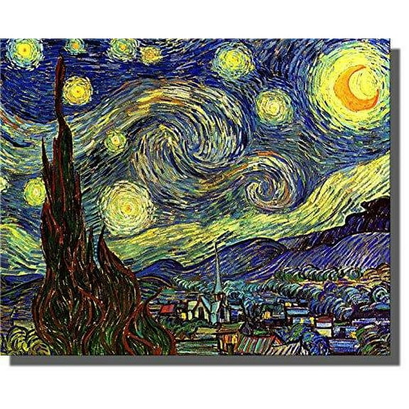 Starry Night By Vincent Van Gogh Painting on Stretched Canvas, Wall Art Decor Ready to Hang!.