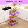 thumbnail image 7 of 3 Tier Rolling Utility Cart with Removable Drawer, Bathroom Storage Organizer with 2 Lockable Wheels, Mobile Shelving Unit for Kitchen, Office, Snack, Craft, Makeup, Baby Essentials, Purple, 7 of 7