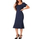 thumbnail image 4 of INSPIRE CHIC Vestidos Elegantes de Negocios para Mujeres con Escote Corazón, Manga Corta Abullonada, Vestido Midi Sirena XS Azul Oscuro, 4 of 6