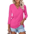 thumbnail image 6 of 2025 New Women V Neck Shirt Solid Color Fashion Basic Comfort Long Sleeve Tee Top Blouse Womens Long Sleeve Tops, 6 of 19