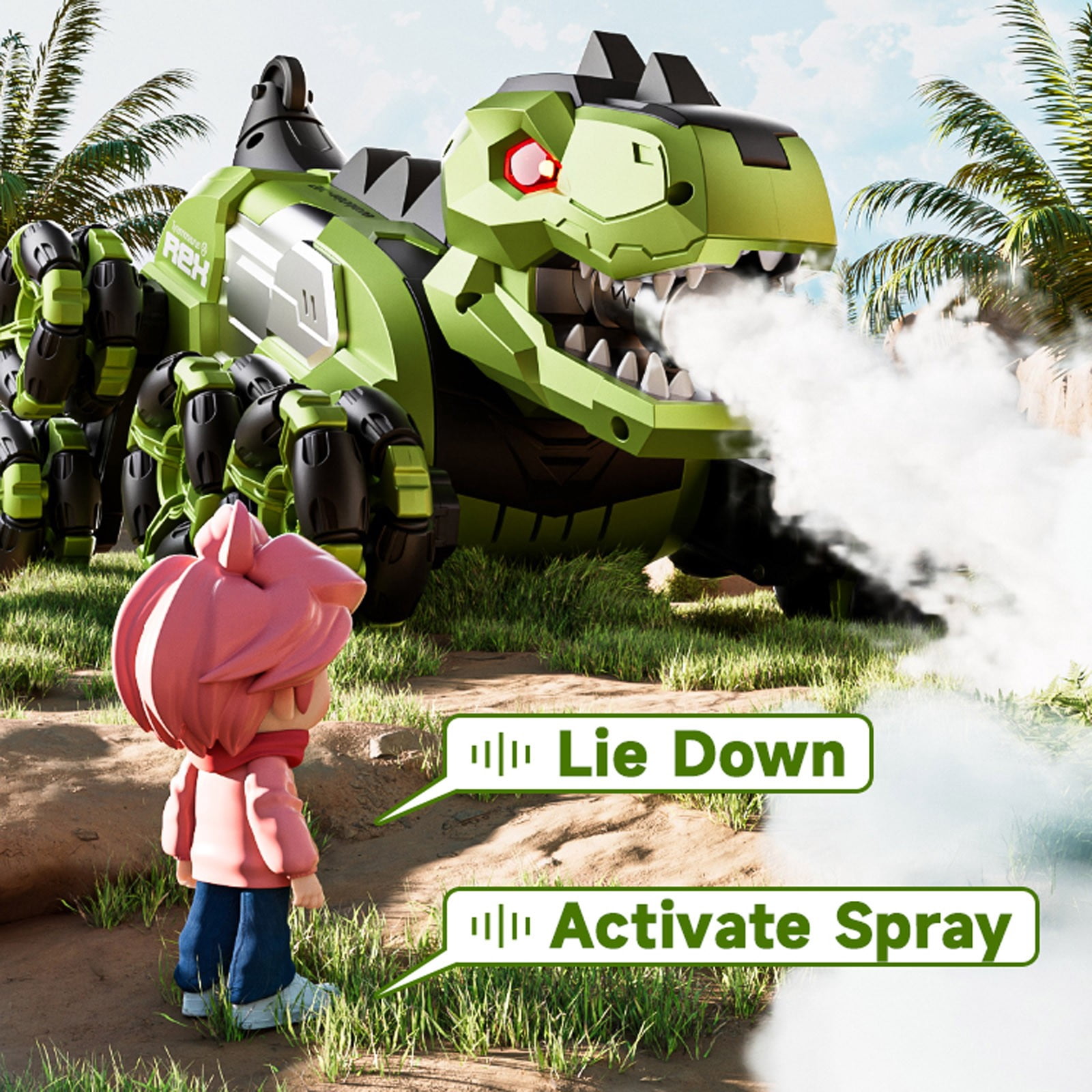 Dinosaur Remote Control Car Eight Wheel Sound Controlled Toy With Realistic Spray Function High Capacity Battery Motion Sensor Control For Indoor And Outdoor Adult Remote Control Car Backhoe Remote