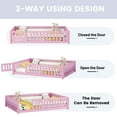 thumbnail image 3 of DEALTOPS Full Size Floor Bed with Safety Guardrails and Door Montessori Wood Bed Frame for Kids, Pink, 3 of 9