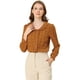 thumbnail image 3 of Blusa de camisa a cuadros Allegra K con volantes y cuello de manga larga marrón L, 3 of 6