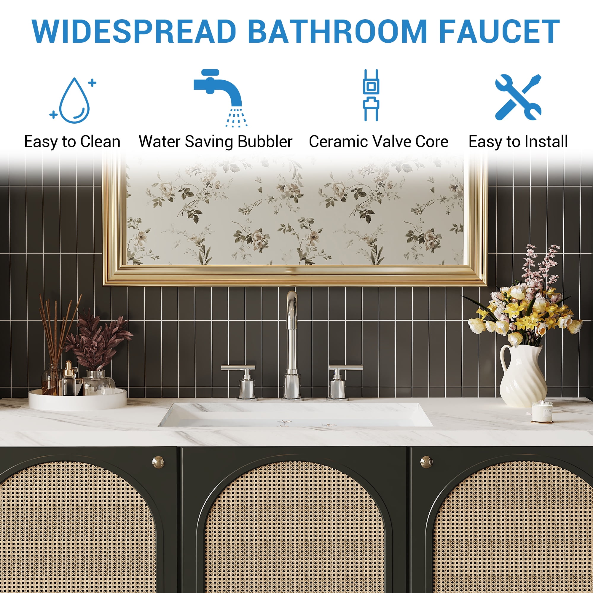 Widespread Bathroom Sink Faucet 8" - Brushed Nickel for 3-Hole Installation, silver
