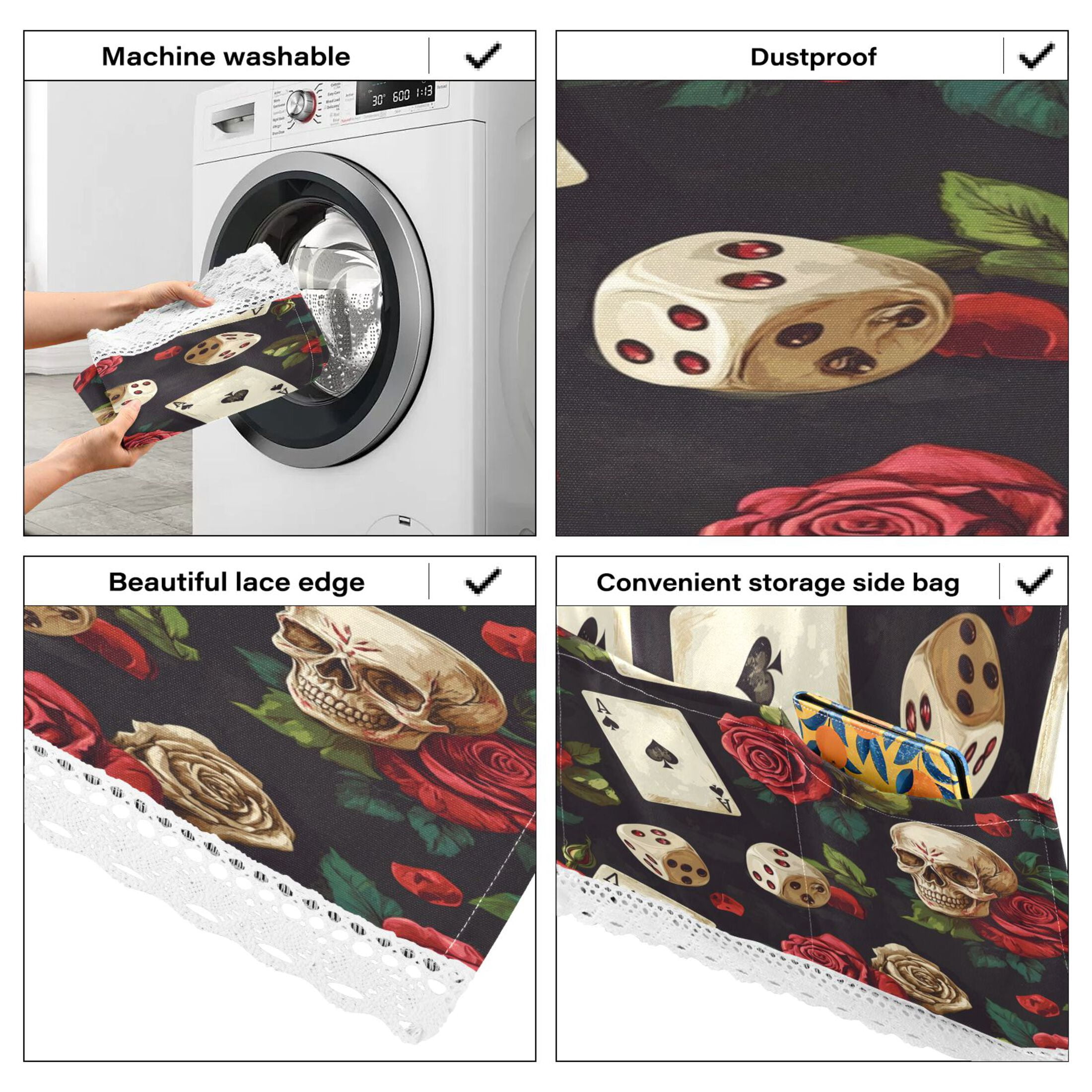 WOBOGO Poker Collides with Skulls Washing Machine Cloth Dryer Refrigerator Top Cover Protective Non-Slip Mat For Kitchen Laundry