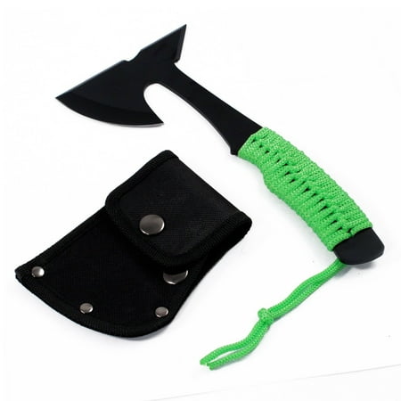 Leather Handle Hatchet - Ultra Lightweight Camping Micro Axe Hatchet Green Paracord Wrapped Handle