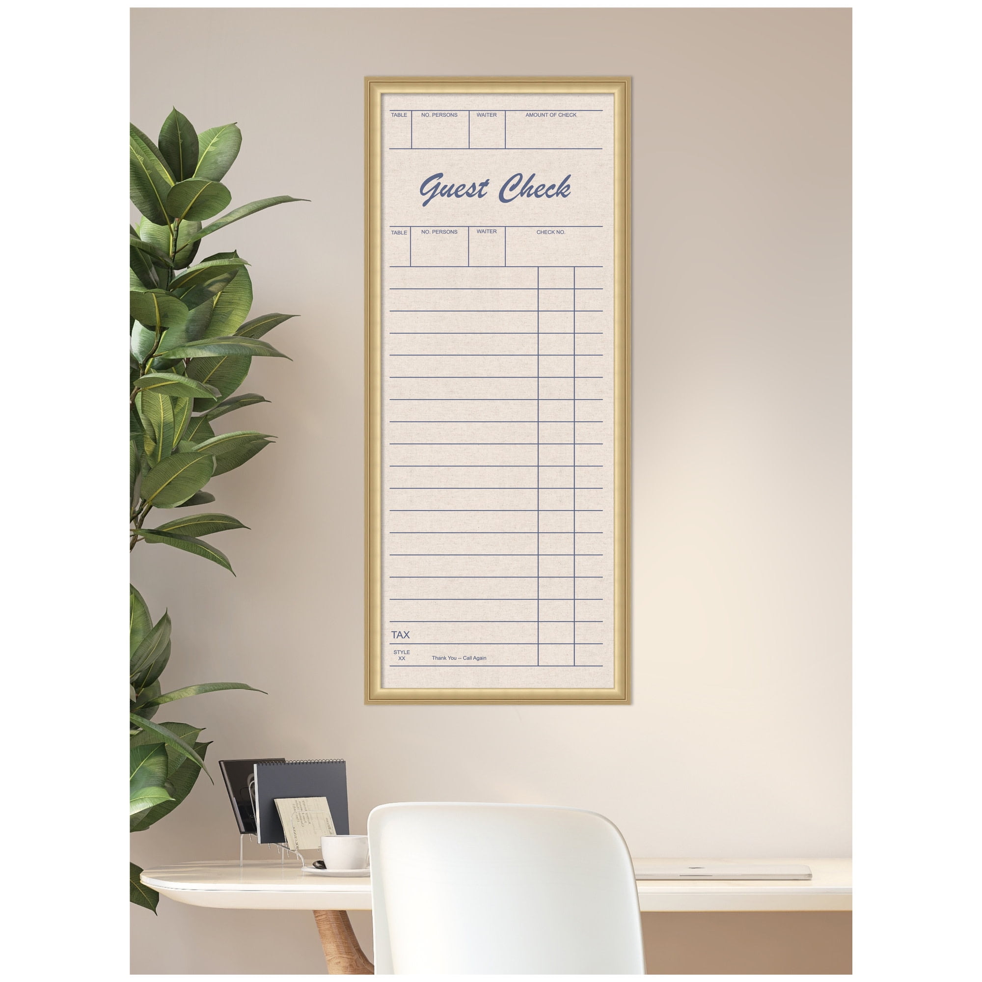 Kate and Laurel Framed Fabric Pinboard 18 x 42, Linen Guest Check Printed Linen Classic Bulletin Board for Use as a Vision Board or Wall Organization, Florence Gold Frame