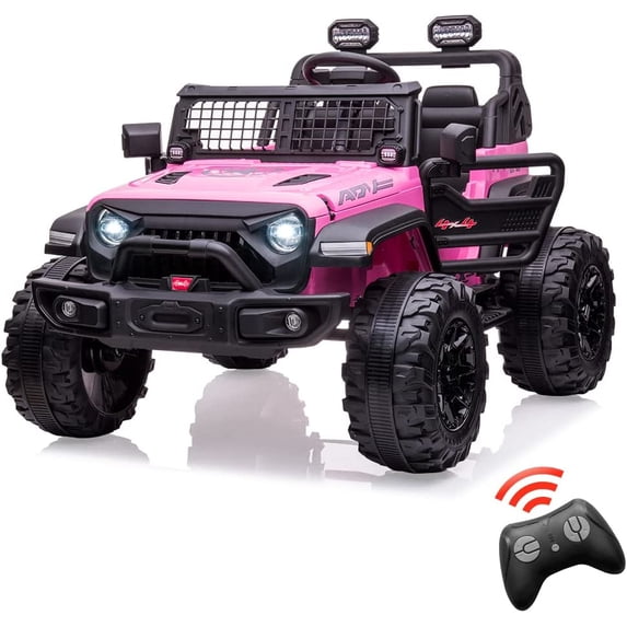 EastVita 24V Kids Ride on Electric Car with Remote Control 2 Seats 20" Extra Large Seat Wide Truck Wheels Vehicle Front Storage Bottle Holder Central Control Horn Bluetooth USB