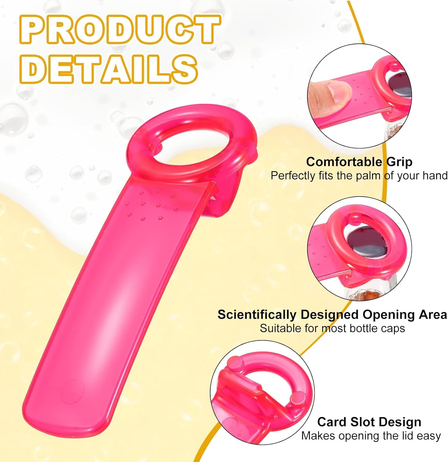 FRKSMD-3 Pcs Jar Key Lid Opener, Plastic Jar Lid Opener Easy Grip Multifunctional Durable Can Open Tool for Elderly Seniors Women Weak Hands Easy-use by Anyone, Transparent Rose Red