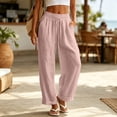 thumbnail image 2 of Liuinsasek Women's Cotton-Linen Pants Fashion Casual Solid High Waist Pocket Ladies Long Pants Lightweight Flowing Drawstring Elastic Waist Loose Pants Vacation Travel Resort Wear, 2 of 10