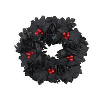 Btomtd Diameter 18" Artificial Pumpkin Maple Leaf Wreath Thanksgiving Halloween Wall Door Hanging Garland Decor Fall Decoration, Black