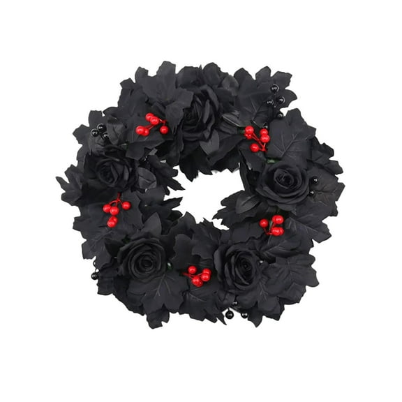 Btomtd Diameter 18" Artificial Pumpkin Maple Leaf Wreath Thanksgiving Halloween Wall Door Hanging Garland Decor Fall Decoration, Black