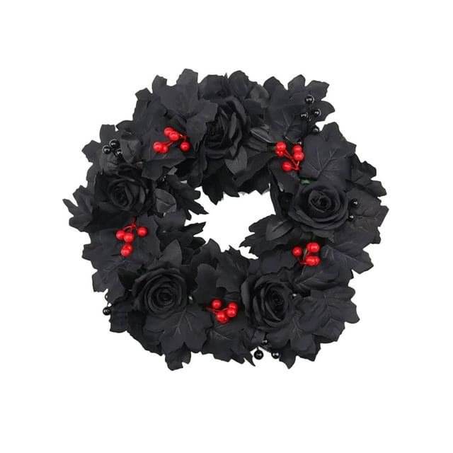 Artificial Pumpkin Maple Leaf Wreath For Door Decor Fall Thanksgiving Wall Hanging Festival Home Decoration 17.71 Inches Dark Theme