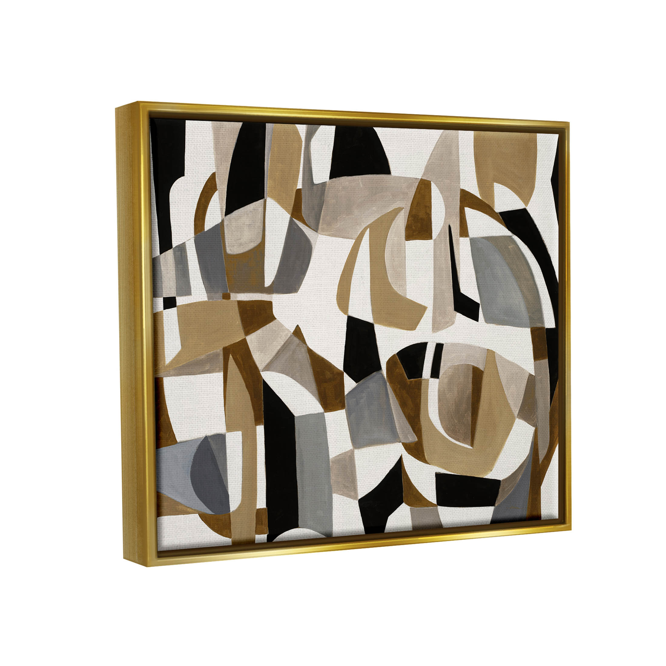 Brown Overlapping Geometric Shapes Abstract Painting Metallic Gold Framed Art Print Wall Art