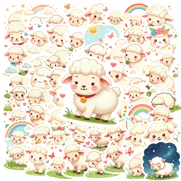 cartoon Sheep Stickers, Waterproof Sheep Sticker for Water Bottle Laptop Phone Cases Planner Skateboard Luggage Helmet Party Favor Decor, Ideal for Adults Teens Teacher Rewards