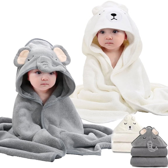 Yiliangx 2 PCS Baby Hooded Towels Soft Cotton Baby Bath Towel,31.5 x 31.5" Ultra Absorbent Towel for Newborn Toddler Infants Babie Gifts,Grey White
