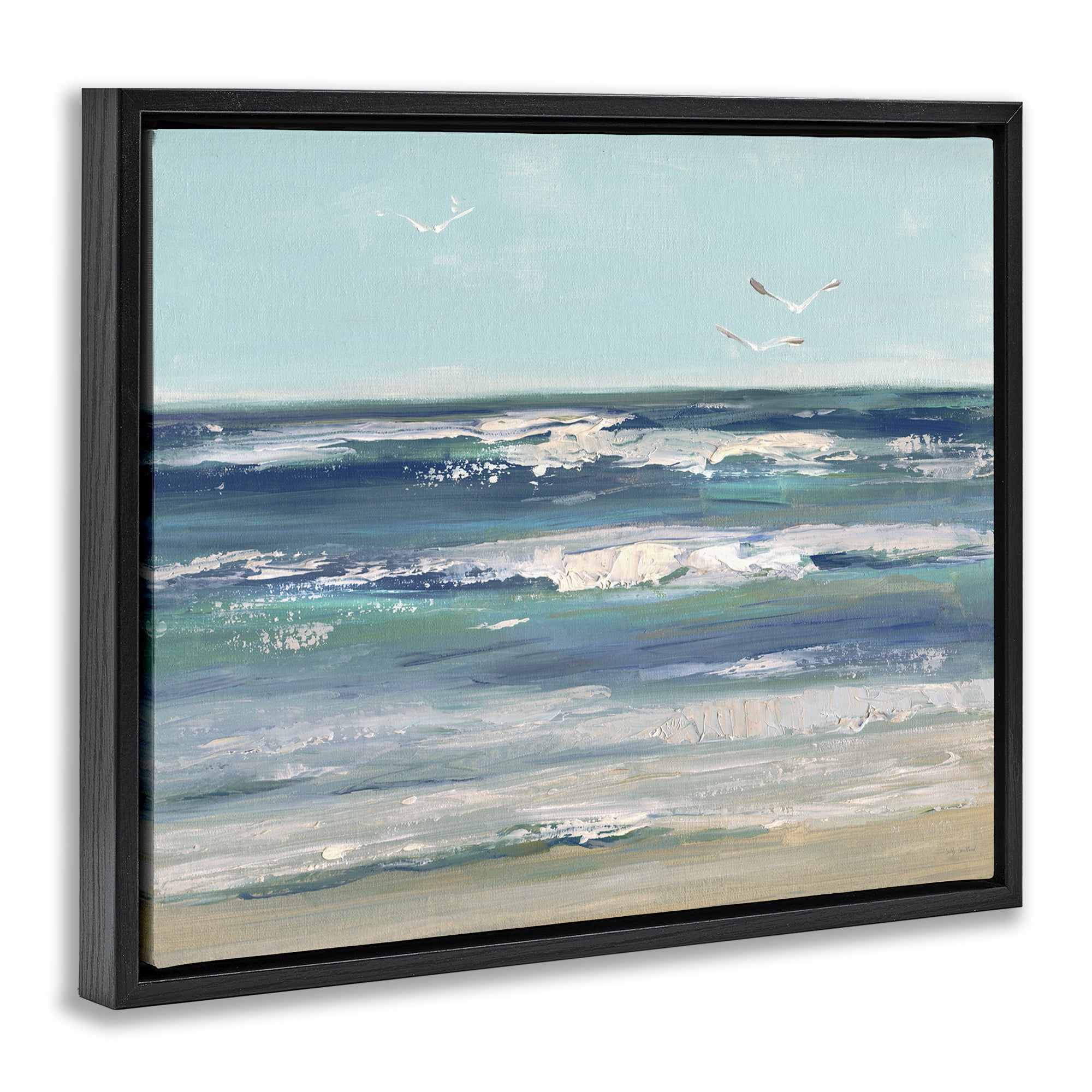 Stupell Industries Seagulls over Rolling Waves Black Framed Floater Canvas Wall Art, design by Sally Swatland