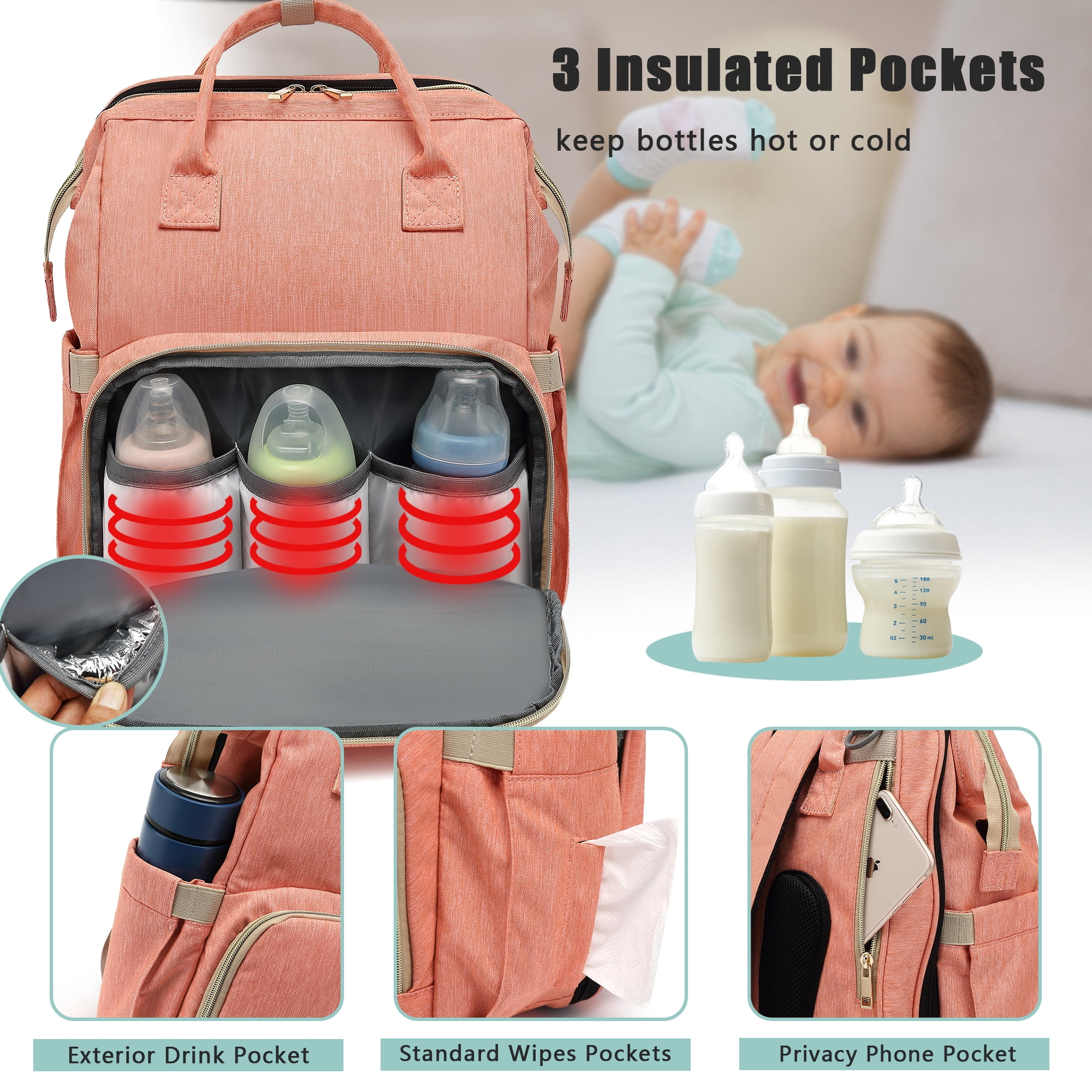 バッグ baby DEBUG Baby Diaper Bag with Changing Station, 30L, 16 Pockets