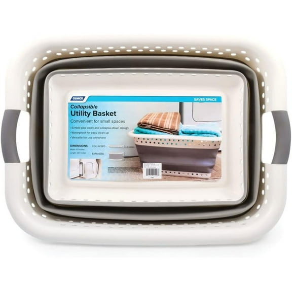 Open Box Camco LG Plastic Collapsible Laundry Basket Handles for Storage White