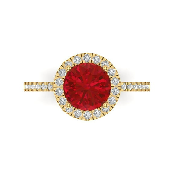 Halo Engagement Ring for Women - 1.8ct Simulated Pink Tourmaline in 18K Yellow Gold Promise Ring