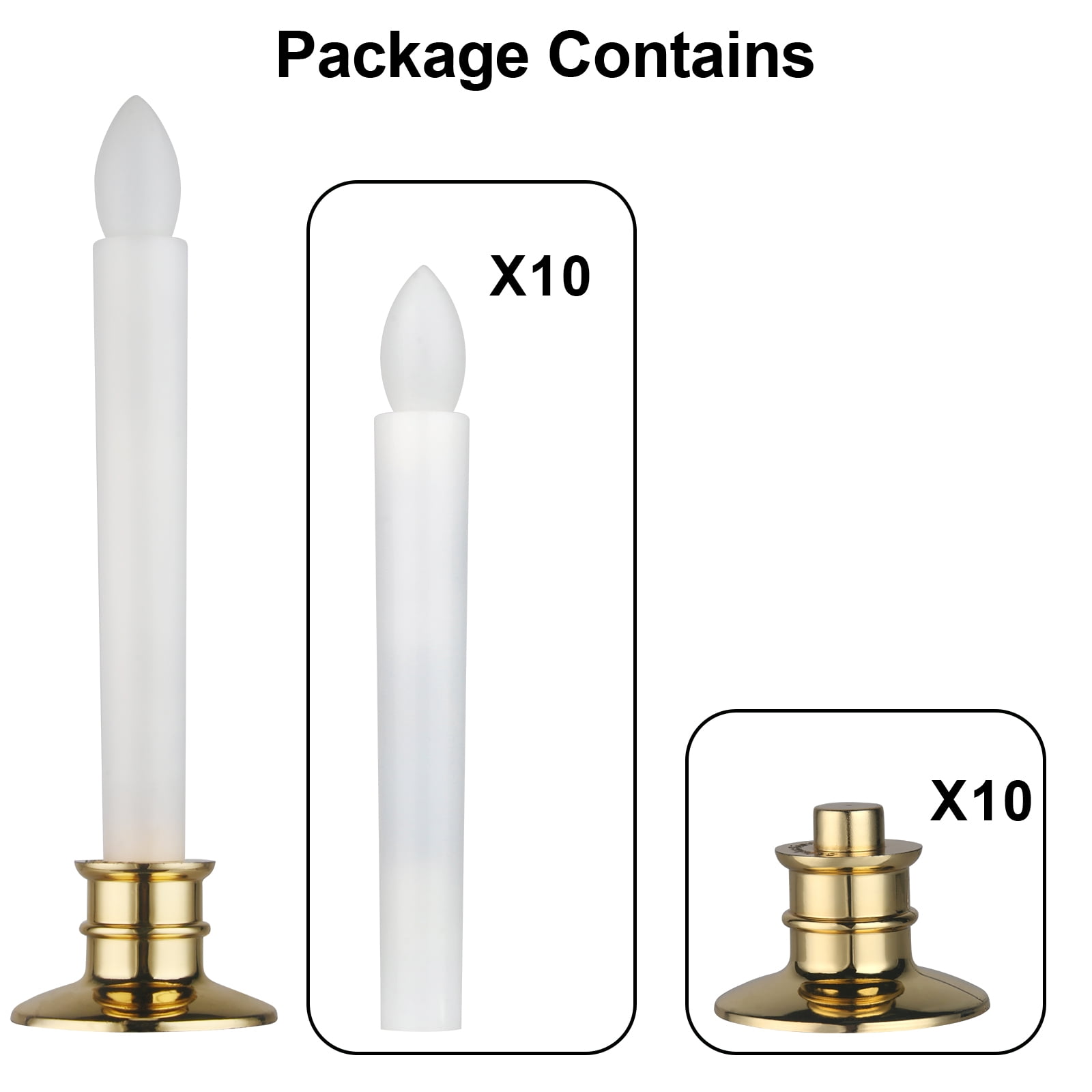 Gamexcel 10Pcs Window Candle, Roman Column Christmas Window Candles Battery Operated, Flameless Led Taper Candles, Gold Base