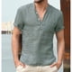 thumbnail image 2 of Camiseta de manga corta para hombre, camisa de tela de algodón con apertura media frontal, Top con cuello levantado para verano, 2 of 6