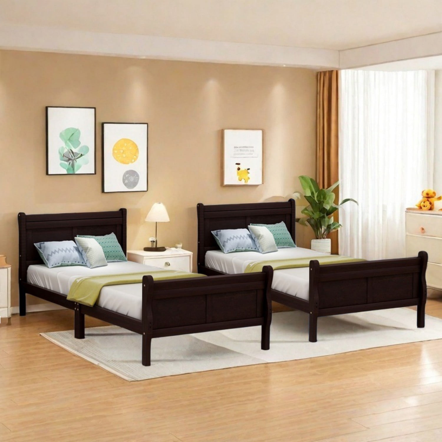Gewnee Twin Size Wood Platfrom Bed with Headboard and Footboard for Kids and Adults,Espresso