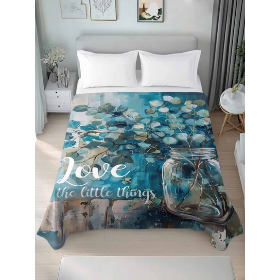 Blue Teal Spring Floral King Size Flat Sheet, Wrinkleproof & Fadeproof Cooling Flat Bed Sheet Only, Modern Botanical Oil Painting Art Breathable Soft Bedding Top Sheets 105 x 98 Inches