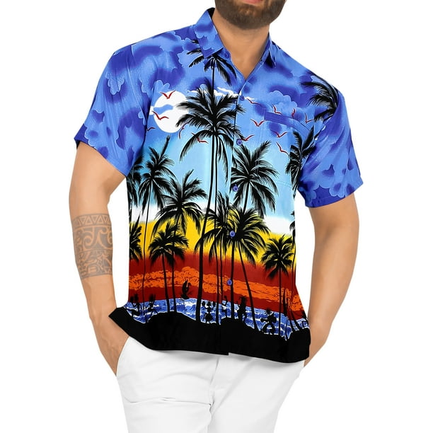 HAPPY BAY Men's Regular Fit Palm Tree Button Up Short Sleeve Hawaiian Shirt  6XL Blue_W140 - Walmart.com