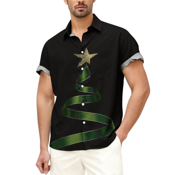 Blusa y camisa de manga corta con cuello vuelto para hombre, blusa informal de moda con cuello vuelto, blusa estampada de manga corta con botones, blusa de poliéster para hombre
