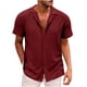 thumbnail image 1 of Camisas Elvqul para Hombre Casual Stretch Diseño Vino Manga Corta con Solapa Botones, 1 of 5