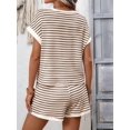thumbnail image 4 of Women'S Summer 2 Piece Sets Striped Short Sleeve T Shirts and Shorts Loungewear Matching Set Khaki S, 4 of 9