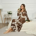 thumbnail image 3 of Xoenoiee Brown Cow Print Long Nightgowns for Women Long Sleeve Sleepshirt Button Sleep Dress Mumu Dress V Neck Sleepwear Plus Size, 2XL, 3 of 7