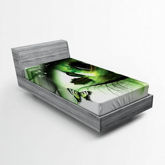 Ambesonne Abstract Fitted Sheet, Abstract Swan Animal, Twin XL Size, Green Black White