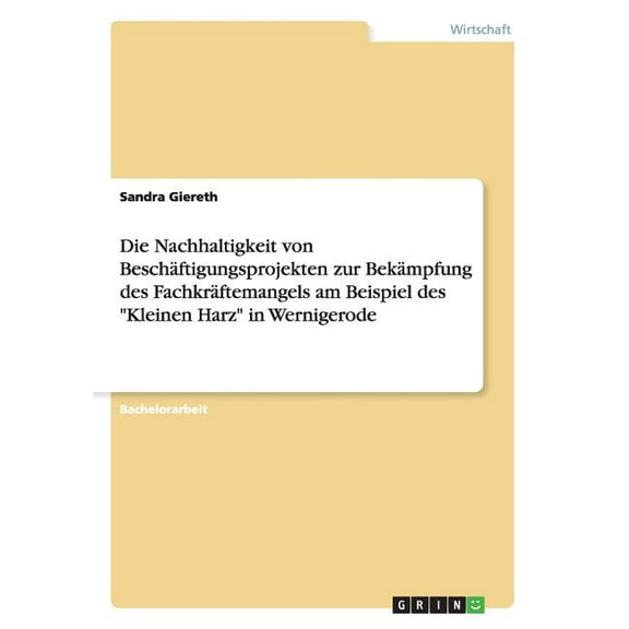 Die Nachhaltigkeit von Beschäftigungsprojekten zur Bekämpfung des Fachkräftemangels am Beispiel des "Kleinen Harz" in Wernigerode (Paperback)