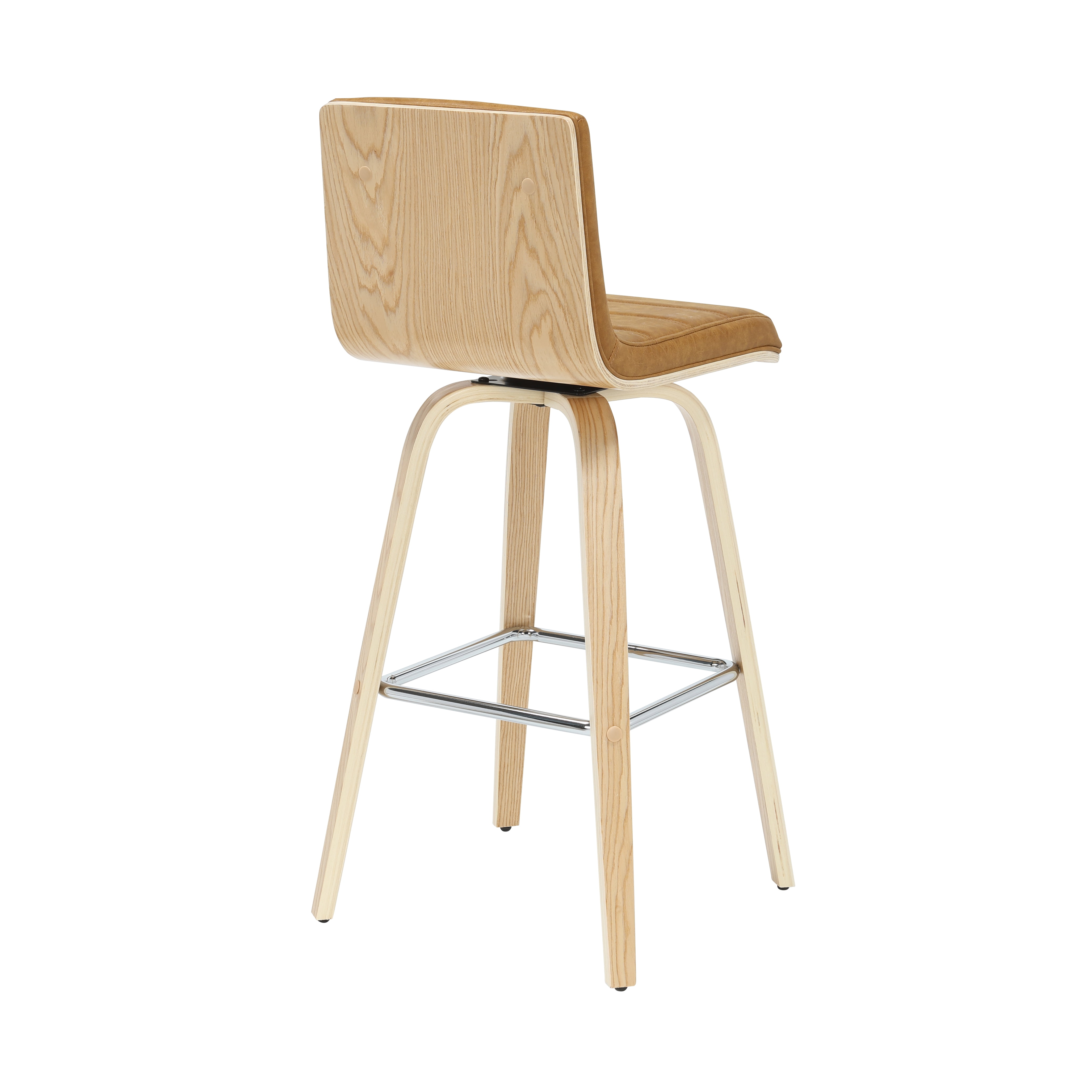 Vienna 39.5 in. H Swivel Bar Height Camel Square Back Wood Bar Stool with Faux Leather Seat Set of 3