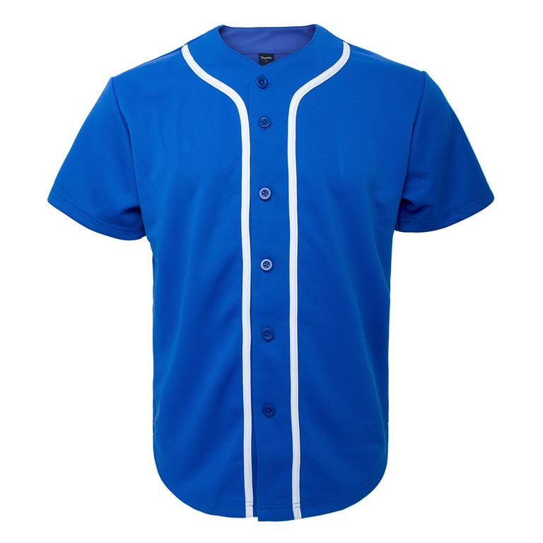 Toptie Men's Baseball Jersey Plain Button Down Shirts Team Sports Uniforms-Blue White-XL