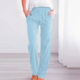 thumbnail image 2 of Womens Cotton Linen Pants Lightweight Drawstring Elastic Waist Pant Casual Wide Leg Lounge Trousers with Pockets Sky Blue M, 2 of 5