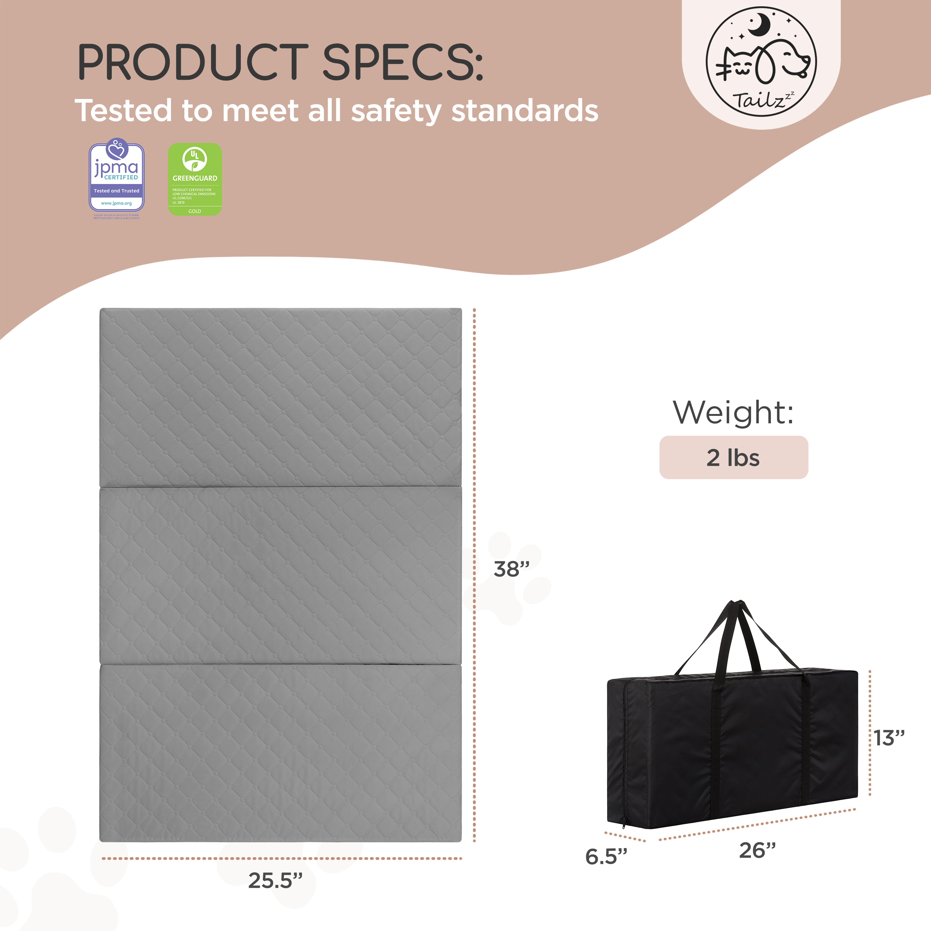 TailZzz On-The-Go Portable Pet Bed, Grey