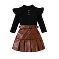 thumbnail image 2 of Aojekbee Toddler Girl 2 Piece Outfit Ruffles Long Sleeve Tops and Leather Pleated Skirt Set for Baby Fall Cute Clothes, 2 of 10