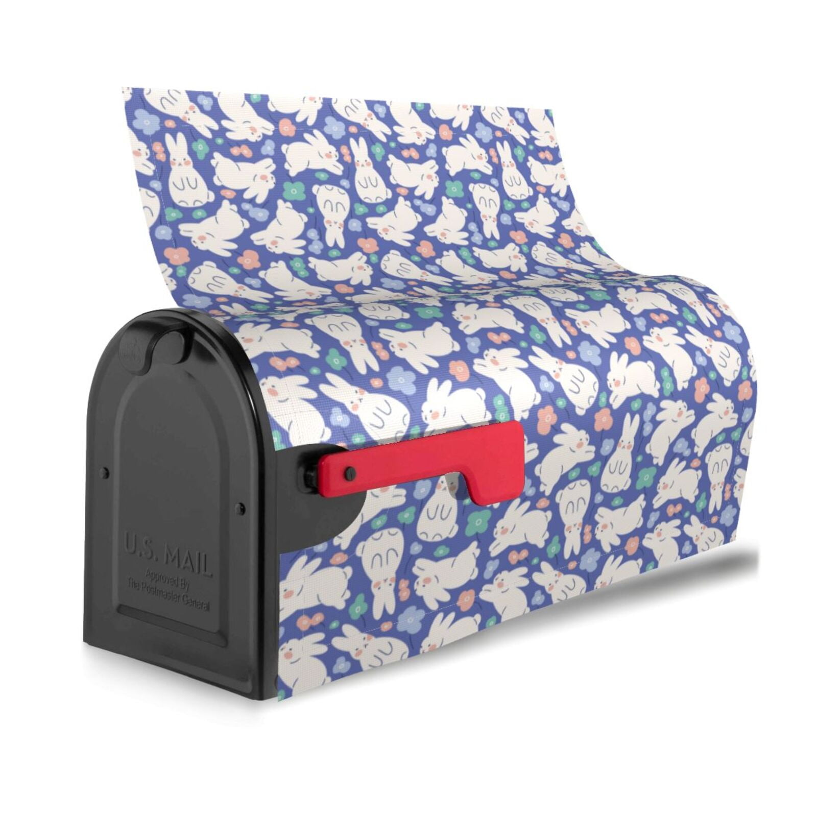 Xecao Cute White Rabbit for Mailbox Cover with Magnetic Strips, Waterproof and Sunscreen, Adds a Decorative Touch to Your Garden Yard.