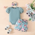 thumbnail image 2 of TOWED22 Newborn Baby Girl Outfit Letter Print Short Sleeve Bodysuit Romper Shirt Bloomers Shorts Set Summer Clothes(Light Blue,0-3 M), 2 of 4